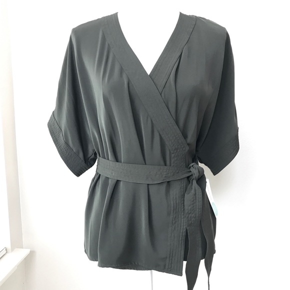 green kimono wrap top